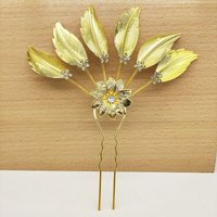 Ancient Style Headwear Thai Headdress Ancient Hanfu Headwear Flower Metal Hair Sticks Leaf Gold U Shape Hairpin