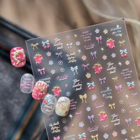 5D Embossed Nail Sticker Sweet Butterfly Knot Text Cherry Strawberry Decoration Nail Art Stickers DIY Self-adhesive Nail Sticker