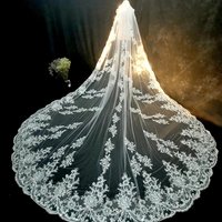 3-Meter-Wide Luxurious Long Bridal Veil, White Ivory Wedding Dress, Lace Edge Decal Veil, Elegant Cathedral Length Wedding Acces