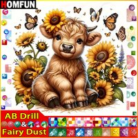 HOMFUN Fairy Dust AB Diamond Painting "Animal Cow Sunflower" Full Square Round Diy 5d Diamond Embroidery Picture Rhinestone Art