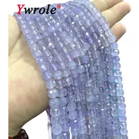 7-8MM Faceted Square Lavender Chalcedony Natural Stone Loose Cube Spacer Beads for Jewelry Making Diy Bracelet Accessories