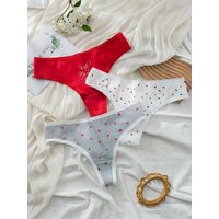 Dreiteiliger Damen-Tanga mit gemischtem Lippenmuster, Sommer, bequeme Damenunterwäsche aus reiner Baumwolle mit Herzmuster