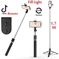 1.7M Long Extended Bluetooth Wireless Selfie Stick Live Stand Holder Tripod Foldable with Fill Light phone holderfor Smartphones
