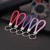50pcs Colorful PU Leather Braided Woven Rope Keychains DIY Bag Key Pendants Car Trinkets Keyrings Wholesale Jewelry Party Gift