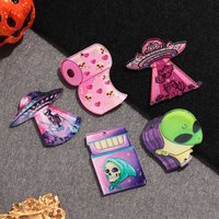8pcs/lot Halloween Acrylic Charms Gothic Alien Cat UFO Spaceship Skeleton Pendant for DIY Earring Keychain Jewelry Accessories