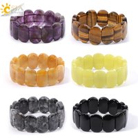 CSJA Natural Stone Elastic Bracelet Handmade Charm Crystal Amethyst Rose Quartz Bangle for Jewelry Women Man Wristband H873