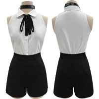 HOLOUN tronçonneuse Anime Reze Cosplay Costume perruque chemise blanche short noir tour de cou cravate Halloween Convention de noël Rose Net