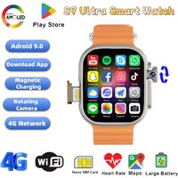 New Ultra Smart Watch 4G SIM Card 2.06''AMOLED Screen GPS WIFI 190°Rotating Camera Video Call Google Play Android Smartwatch