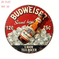 1pc Vintage Beer Logo Metal Wall Sign - 8-Inch Round Retro Logo & Iconic Design with Iconic Red & Golden Branding - /Outdoor Bar