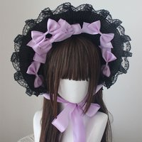 Gothic Style Bonnet Hat Handmade Gorgeous Lolita Anime Lace Bow Flat Hat Exhibition Cosplay Show Lace Ribbon BNT Hat