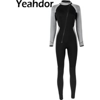 Womens Swim Jumpsuit 3mm Neoprene One-Piece Wetsuit Long Sleeve Front Zipper Rash Guard for Swimming Surfing Snorkeling Diving