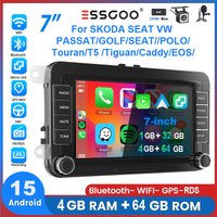 Autoradio ESSGOO Android 15 7 Zoll für VW Golf 5 6 Passat Polo 6R Touran Tiguan Caddy EOS Jetta Seat Skoda mit Wireless Carplay Android Auto GPS Navigation RDS FM Bluetooth WIFI Lenkradsteuerung