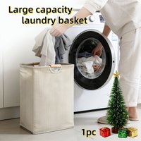 1pcs Cotton Linen Laundry Basket Foldable With Wooden Handles Large Capacity Clothes Hamper