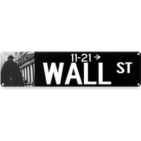 40.64cm x 10.16cm Vintage Wall Street Sign - Heavy-Duty Iron Metal New York Stock Exchange (NYSE) Inspired Plaque with Iconic Bu