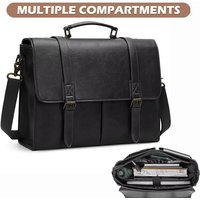 RAINSMORE Vintage Men Messenger Bag Waterproof Leather Briefcase Laptop Bag Large Capacity Satchel Business College Shoulder Bag