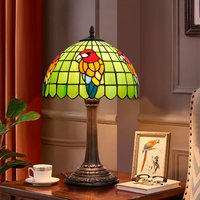 Lampe de Table verte à Motif perroquet faite à la main, abat-jour en verre coloré Vintage, idée cadeau de noël, éclairage décoratif