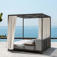 Outdoor Swimming Pool Lounger Chair With Shade Aluminum Teak Wood Rattan Wooden Garden Cabana Double Sun Lounger With Canopy