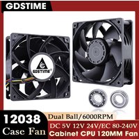 GDSTIME 12038 Fan 24V 12V 5V CPU Cooler 120mm*38mm Brushless Cooling Fan 120mm fan for PC Cabinet & Btc Machine Chassis Cooling