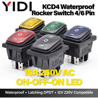 KCD4-203 KCD4-201 Waterproof Rocker Switch 4 6 Pin Latching 16A 250VAC DPDT ON OFF ON 12V 220V Red Green LED Light Button Switch