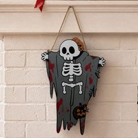 Halloween Door Decorations Wooden Terrifying Skull Wreath Logo Wall Hanging Decor for Home Porch Garden Halloween Party Supplies