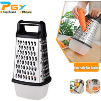 Stainless Steel Box Cheese Grater With Container 4 Sides Box Grater Handheld Kitchen Food Shredder for Vegetable Ginger Cutter