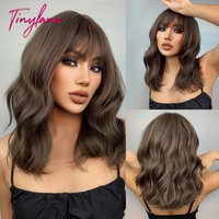 Perruques de Cosplay synthétiques courtes ondulées marron foncé avec frange, perruque Bob naturelle Lolita moyenne pour femmes, cheveux Afro quotidiens résistants à la chaleur