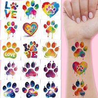 10 Sheets Cute Paw Print Temporary Tattoos For Birthday Party Decorations Supplies | Dog Paw Print Tattoos for Pet Parties Color