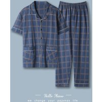100% Cotton Button up Top and Pants Men's Plus Size Pajamas Loungewear Casual Simple Fashion Youth Sleepwear Homewear 2PCS Set