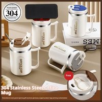 Double Wall Thermal Stainless Steel Coffee Mug with Spoon 304 Steel Cold Water Drink Tumbler Tea Milk Cup for Hot Cold Beverages