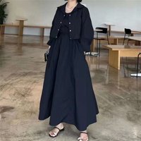 Autumn Vintage 2 Pieces Women's Outfit Sets Long Sleeve Single Breasted Short Outwear and Tank Long Dress Suits Female 2026 New