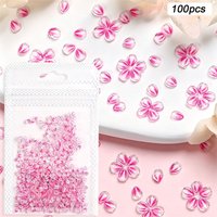 100pcs Ice Transparent Ombre Pink Petals Nail Rhinestones 3D Cherry Blossom Floral Nail Charms Resin Flatback Manicure Decora &6
