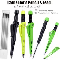 Long 55mm Tip Woodworking Pencil Set, 6pcs/box 2.8mm Lead Refills, Built-in Sharpener, Deep Hole Carpenter Marking Scribing Tool