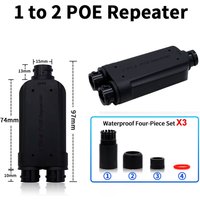 CCTV 1 to 2 PoE Extender with IEEE802.3af/at 48V Outdoor for POE Switch Camera 2 Port Waterproof POE Repeater Black