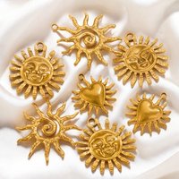 5pcs Stainless Steel Pendant Large Sun Heart DIY Necklace Earrings Woman Jewelry Making Findings Accessories Materials Wholesale
