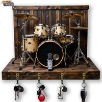2D Flat, 1pc, Retro - Themed Key Hook, Wooden Multifunctional Home Key Rack, with Four Metal Hooks, Wall Decor, Porch Decor,