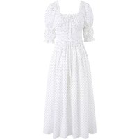YENKYE New 2026 Women White Polka Dot Maxi Dress Vintage Puff Sleeve Smocked Waist A Line Casual Summer Sundress Vacation Robe image 4