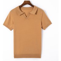 Spring and summer new 100% pure wool business casual knitting technology men's breathable soft lapel Polo short sleeve T-shirt.