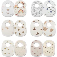 2pcs/set Waterproof Baby Bibs Cotton Infant Feeding Bib Newborn Burp Cloths Bandana for Kids Boys Girls Soft Saliva Towel
