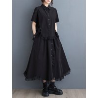 Casual Summer Outfit 2026 New Women's Loose Lace Splicing Shirt Half Skirt Two-Piece Set Fashionable Cotton Collar Button
