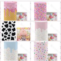Pink Cream Cake Theme Customized Princess Girl Birthday Outdoor Party Column Cover Base Table Decoration Elastic Prop Background