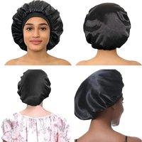 Women Satin Bonnet Hair Bonnet for Sleeping Hair Care Silk Bonnets Solid Wide-brimmed Sleeping Hat with Elastic Soft Band 1pcs
