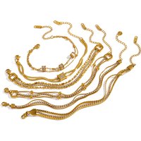 18K Gold Plated Stainless Steel Three Layer Stacking Bangle Bracelet with Shining Zircon Women's Waterproof Jewelry Accessory