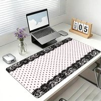 Pink Black Polka Dot Lace Large Gaming Mouse Pad XXL Extended Desk Mat Cute Trim Decor for Office