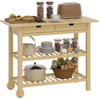 Homcom Hilfswagen mit Bambusrädern, Schubladen und Regalen 100X43X75Cm Naturfarben