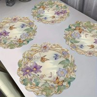 VIKAMA Four-Piece Wisteria Garden Placemat Set - Butterfly Floral Pattern Table Mats, Perfect For Kitchens And Family Gatherings