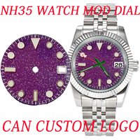 NH35 MOD 28.5mm Watch Dial nh35 Dial Sparkling Star Dial Purple Dial Blue Luminous Suitable for NH35 NH36 Automatic Movements