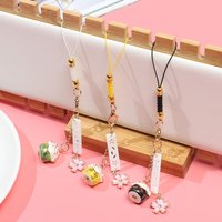 Japanese Style Cute Lucky Cat Smart Phone Wrist Strap Lanyards Flower Cat Bell Mobile Phone Strap Rope Phone Charm Bag Pendant