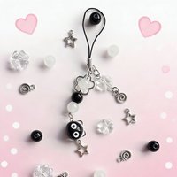 Kawaii Lucky Black Cat Phone Charm, Handmade Beaded Cat Keychain for Gifting Phone Strap for Daily Use & Bags