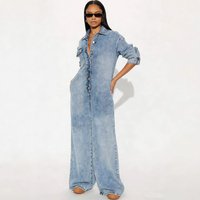 Jump Suits Denim Women One Piece Turn Down Collar Full Sleeve Button Long Pants Rompers Y2k Streetwear Jumpsuit Work 2026 Spring