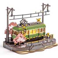 Robotime 3D-Puzzles Sakura Journey DIY Modellbauspielzeug mit LED-Licht Holzhandwerkssets Straßenbahn Hobby für Kinder Denkaufgabe Geschenk